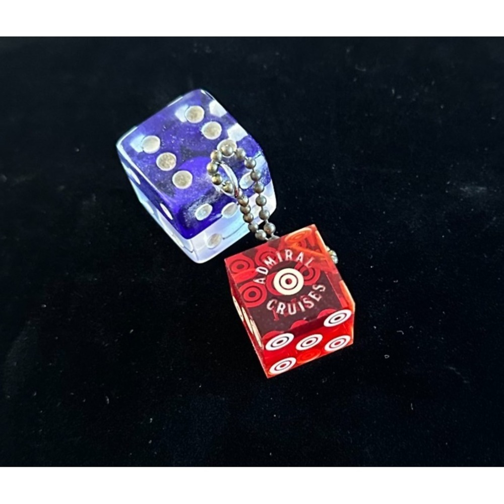 Vintage Admiral Cruises Casino Dice Key Chain Keyrings Red & Blue